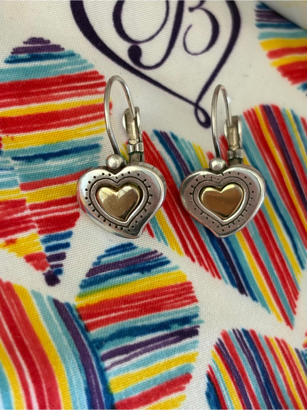Brighton RENDEZVOUS Heart Leverback Silver Gold Earrings *RETIRED* + Bag & Tin - Picture 4 of 7